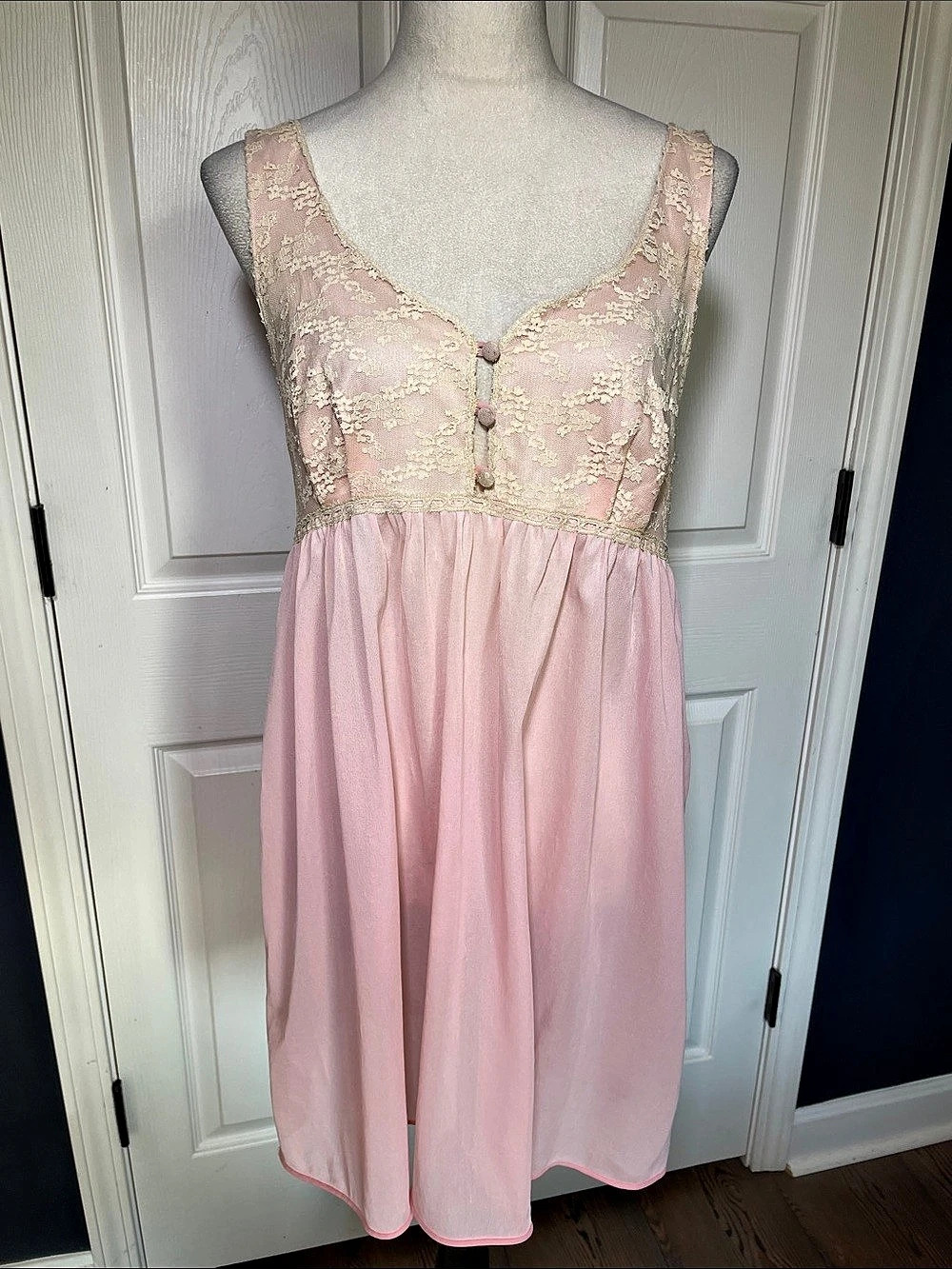 VTG Vassarette Pink Babydoll Nightgown Lace Top Empire Waist Sz 8